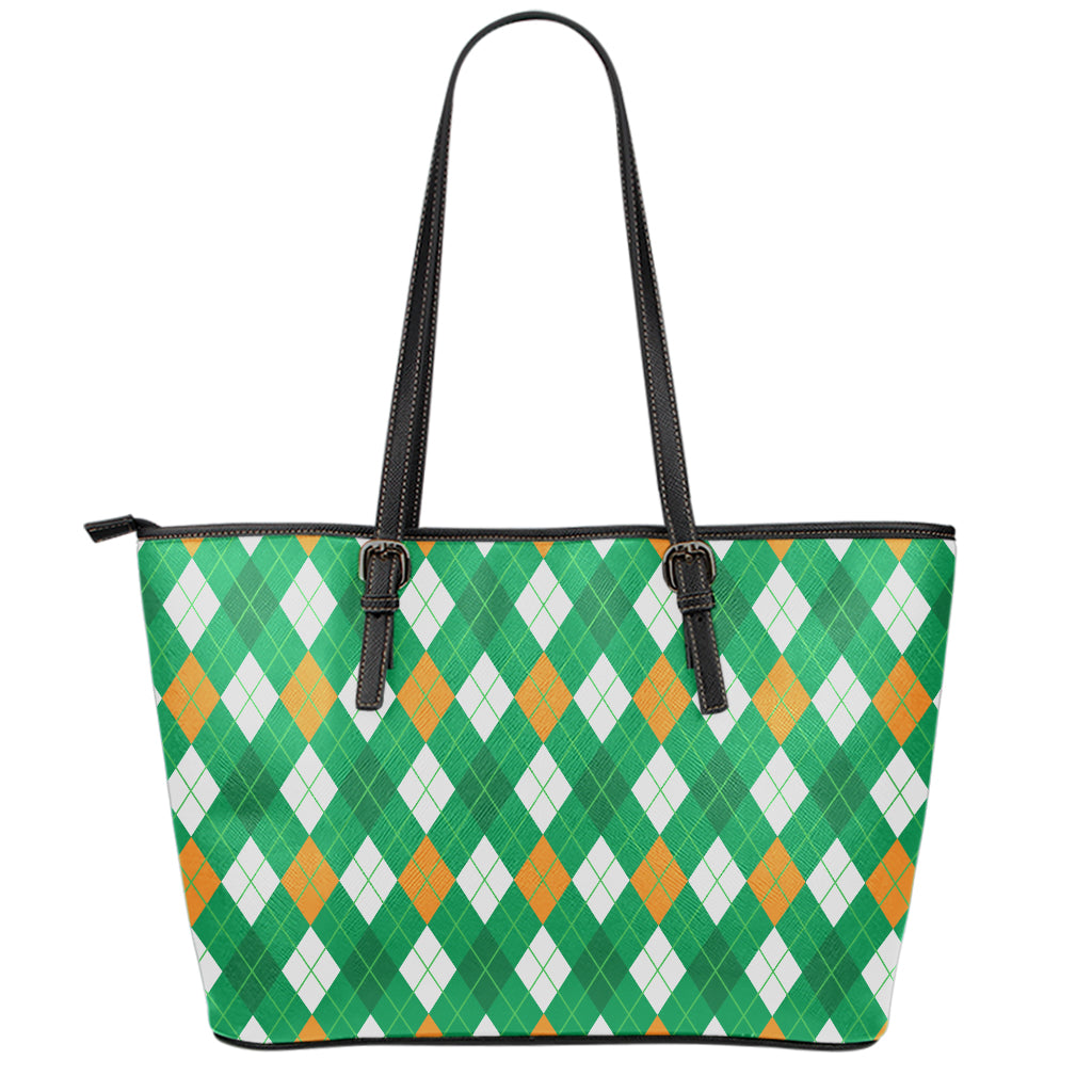 Saint Patrick's Day Argyle Pattern Print Leather Tote Bag