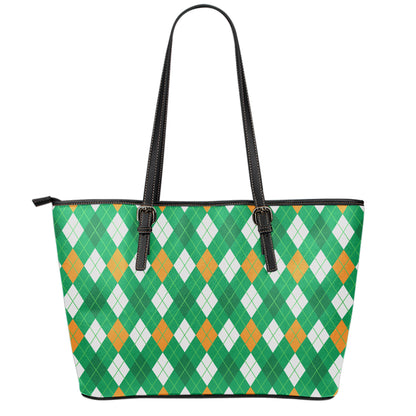 Saint Patrick's Day Argyle Pattern Print Leather Tote Bag