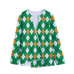 Saint Patrick's Day Argyle Pattern Print Long Sleeve Short Coat