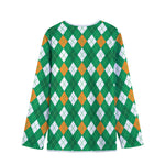 Saint Patrick's Day Argyle Pattern Print Long Sleeve Short Coat