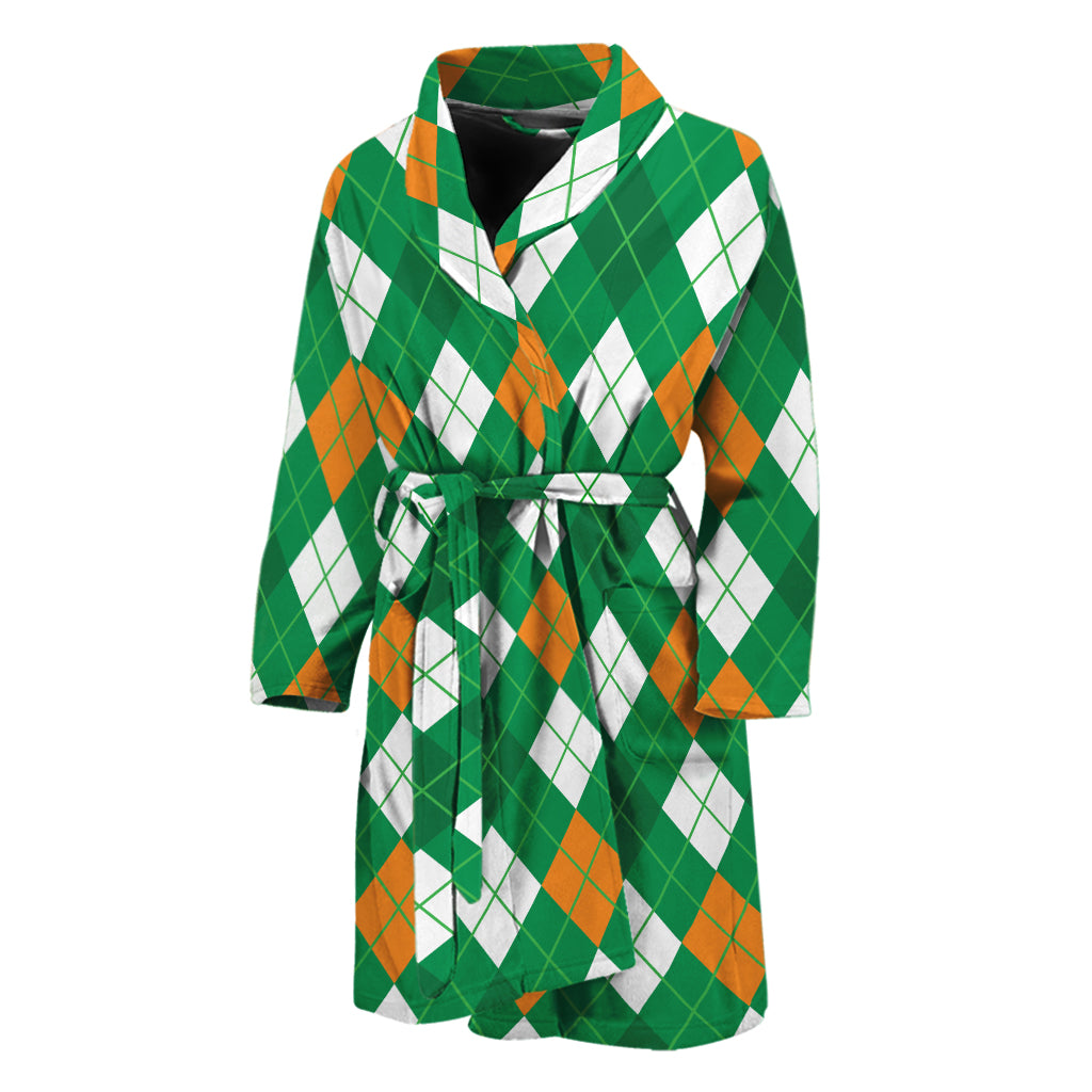 Saint Patrick's Day Argyle Pattern Print Men's Bathrobe