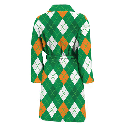 Saint Patrick's Day Argyle Pattern Print Men's Bathrobe