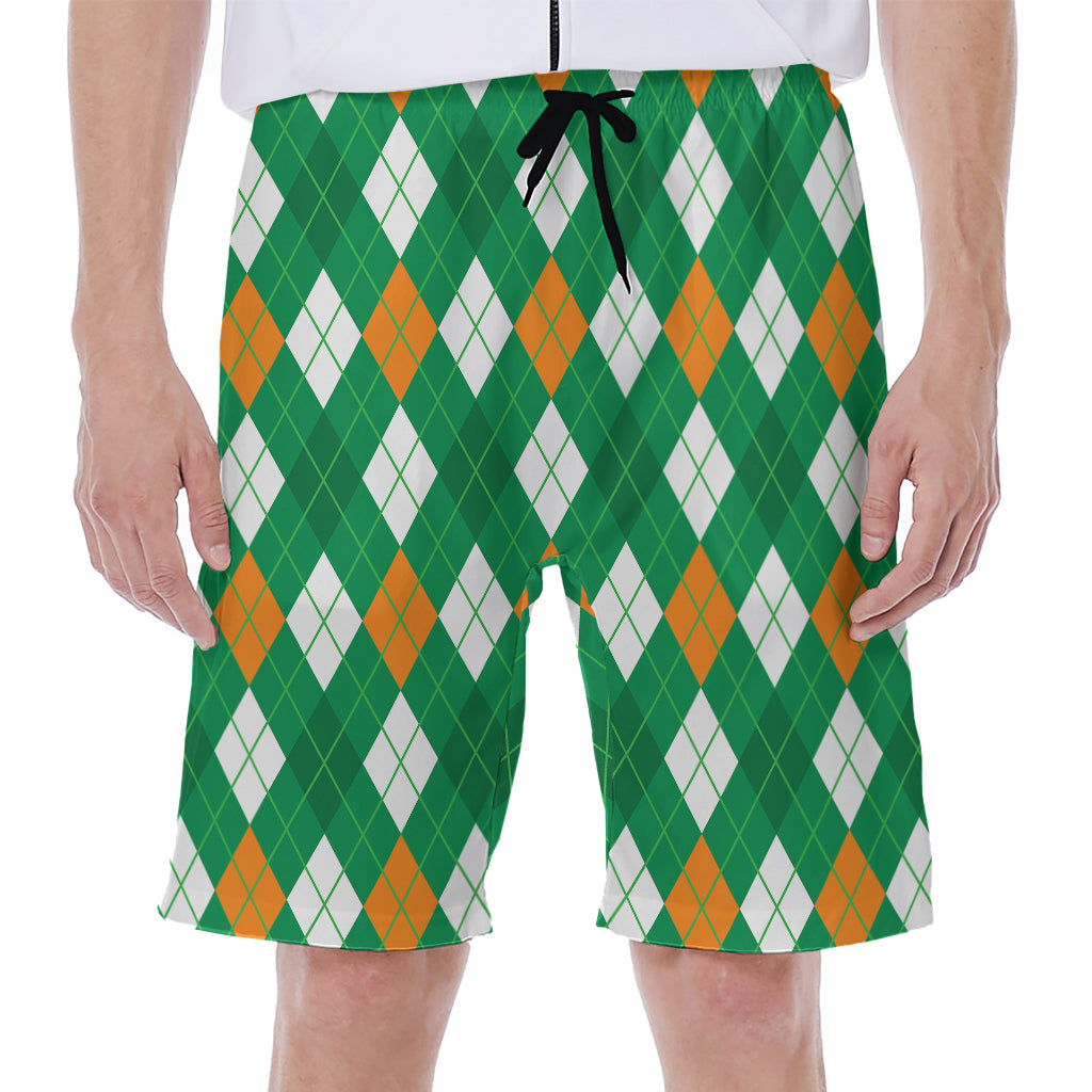 Saint Patrick's Day Argyle Pattern Print Men's Beach Shorts