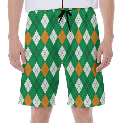 Saint Patrick's Day Argyle Pattern Print Men's Beach Shorts