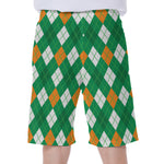 Saint Patrick's Day Argyle Pattern Print Men's Beach Shorts