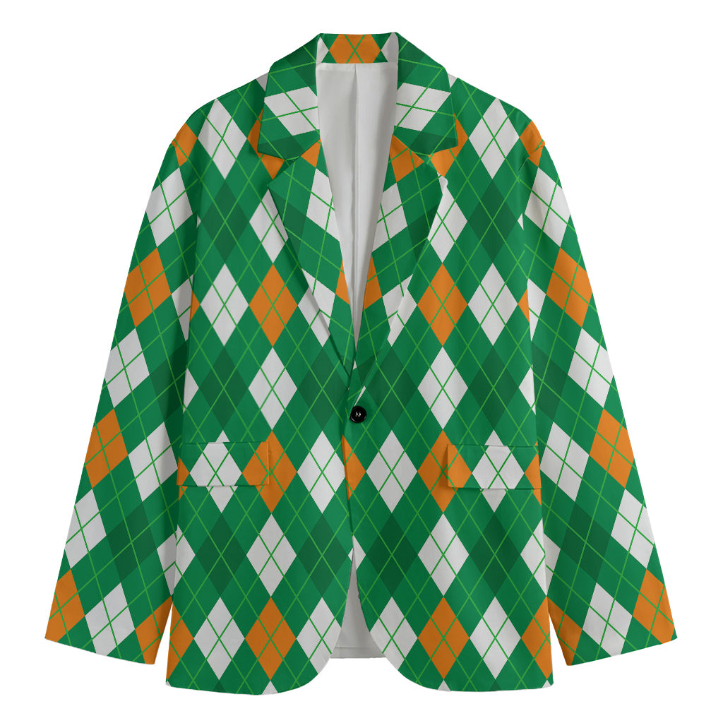 Saint Patrick's Day Argyle Pattern Print Men's Blazer
