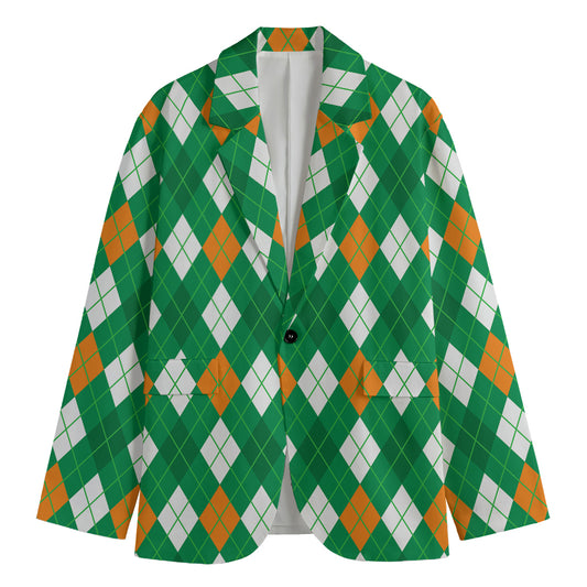 Saint Patrick's Day Argyle Pattern Print Men's Blazer