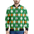 Saint Patrick's Day Argyle Pattern Print Men's Bomber Jacket