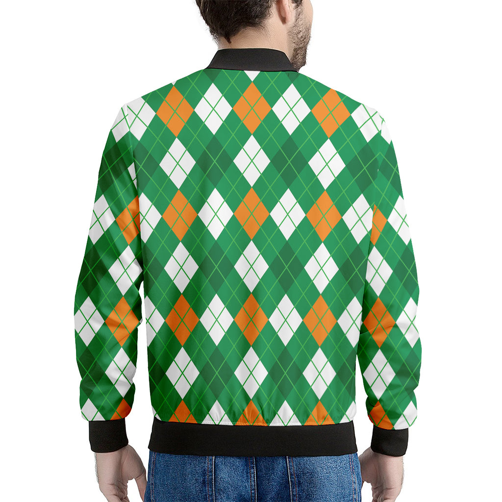 Saint Patrick's Day Argyle Pattern Print Men's Bomber Jacket