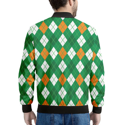 Saint Patrick's Day Argyle Pattern Print Men's Bomber Jacket