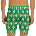 Saint Patrick's Day Argyle Pattern Print Men's Long Boxer Briefs