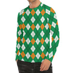 Saint Patrick's Day Argyle Pattern Print Men's Long Sleeve Rash Guard