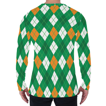 Saint Patrick's Day Argyle Pattern Print Men's Long Sleeve T-Shirt