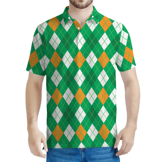 Saint Patrick's Day Argyle Pattern Print Men's Polo Shirt