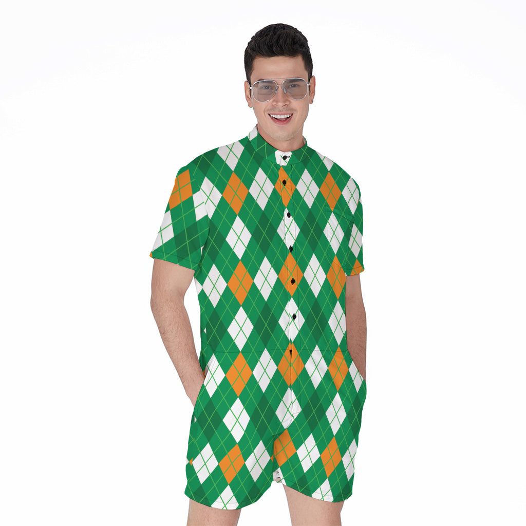 Saint Patrick's Day Argyle Pattern Print Men's Rompers