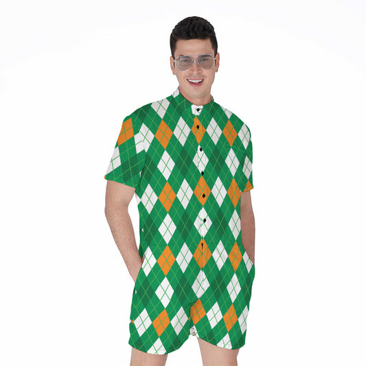 Saint Patrick's Day Argyle Pattern Print Men's Rompers