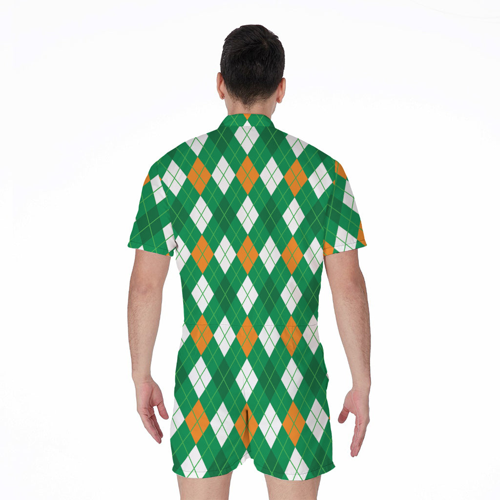 Saint Patrick's Day Argyle Pattern Print Men's Rompers