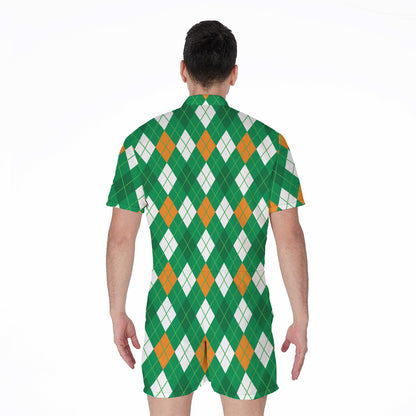 Saint Patrick's Day Argyle Pattern Print Men's Rompers