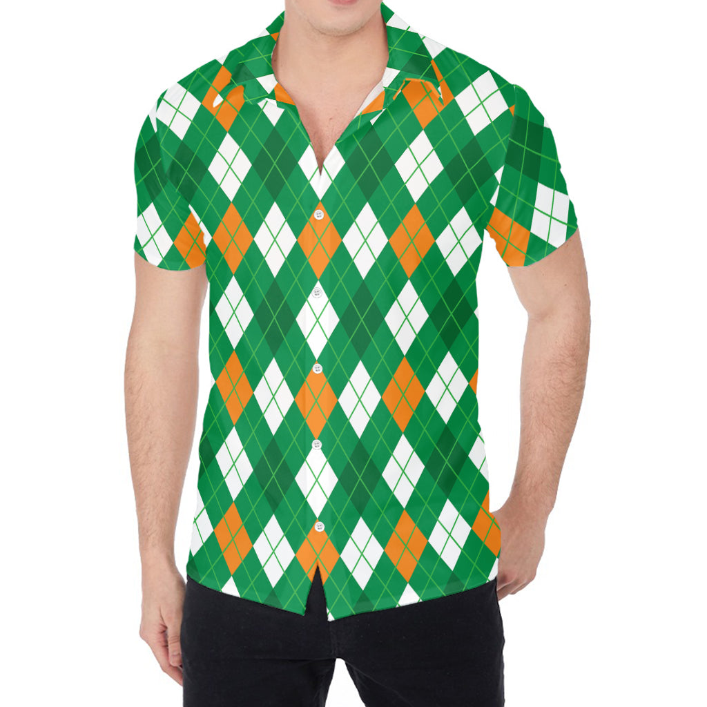 Saint Patrick's Day Argyle Pattern Print Men's Shirt