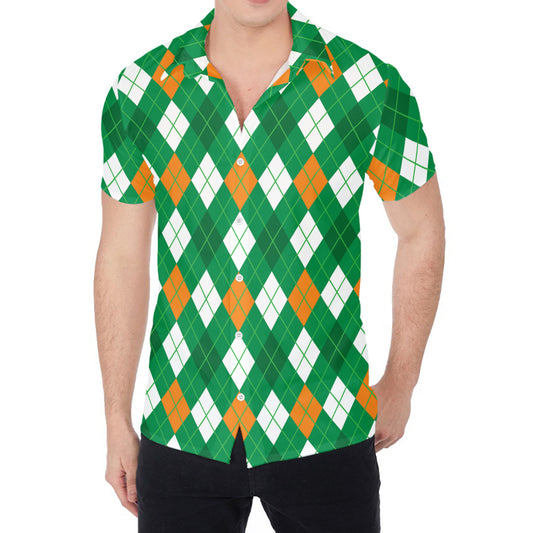 Saint Patrick's Day Argyle Pattern Print Men's Shirt