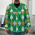 Saint Patrick's Day Argyle Pattern Print Men's Shirt Jacket
