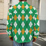 Saint Patrick's Day Argyle Pattern Print Men's Shirt Jacket