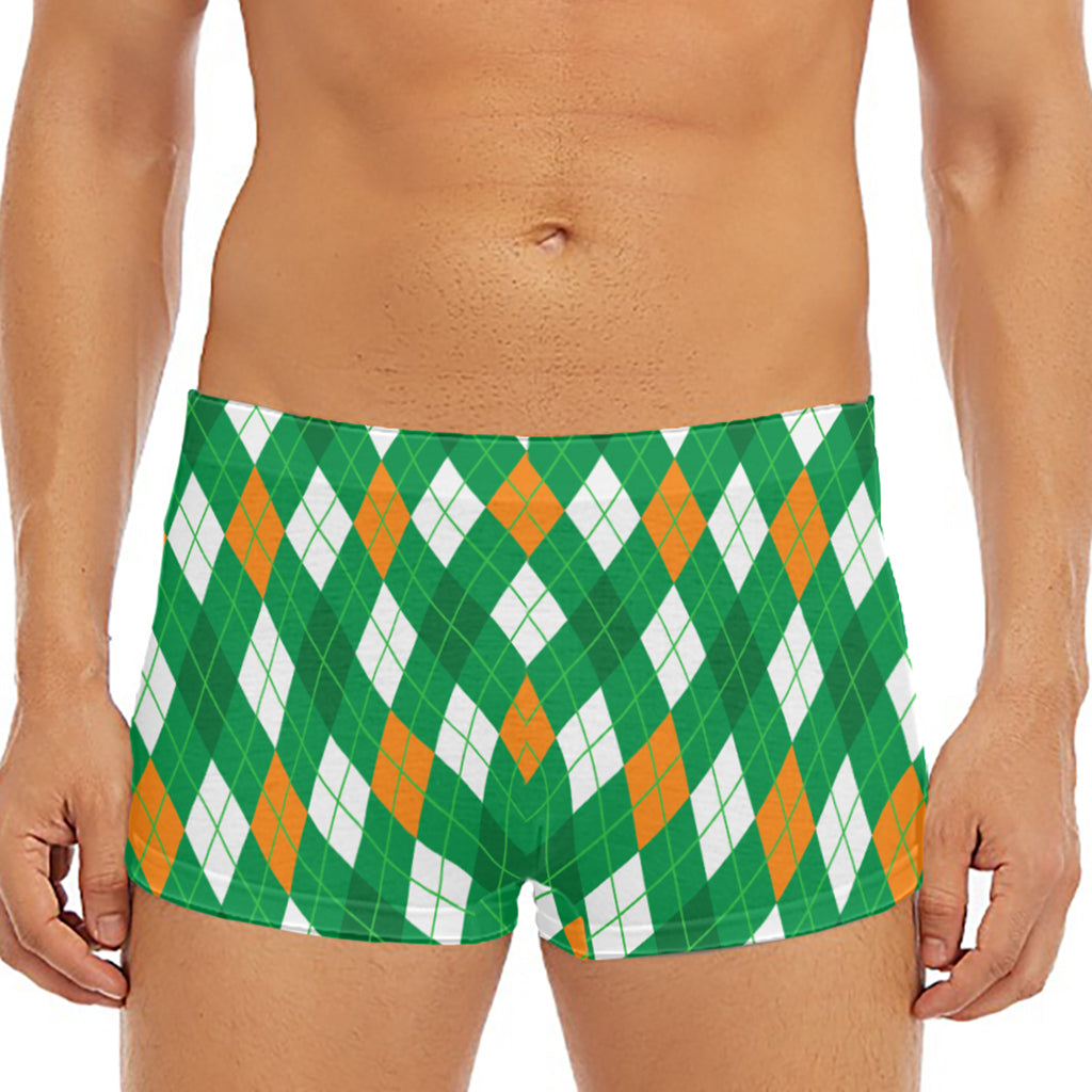 Saint Patrick's Day Argyle Pattern Print Men's Short Boxer Briefs