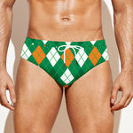Saint Patrick's Day Argyle Pattern Print Men's Swim Briefs
