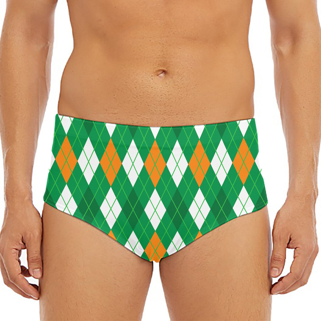 Saint Patrick's Day Argyle Pattern Print Men's Triangle Swim Briefs