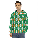 Saint Patrick's Day Argyle Pattern Print Men's Velvet Pullover Hoodie