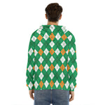 Saint Patrick's Day Argyle Pattern Print Men's Velvet Pullover Hoodie