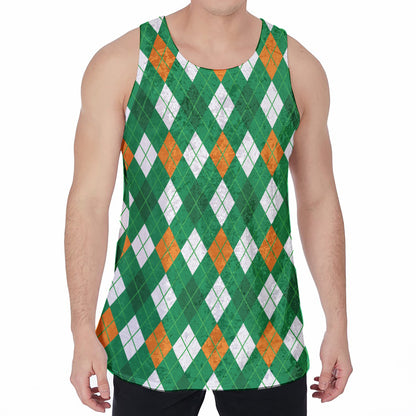 Saint Patrick's Day Argyle Pattern Print Men's Velvet Tank Top