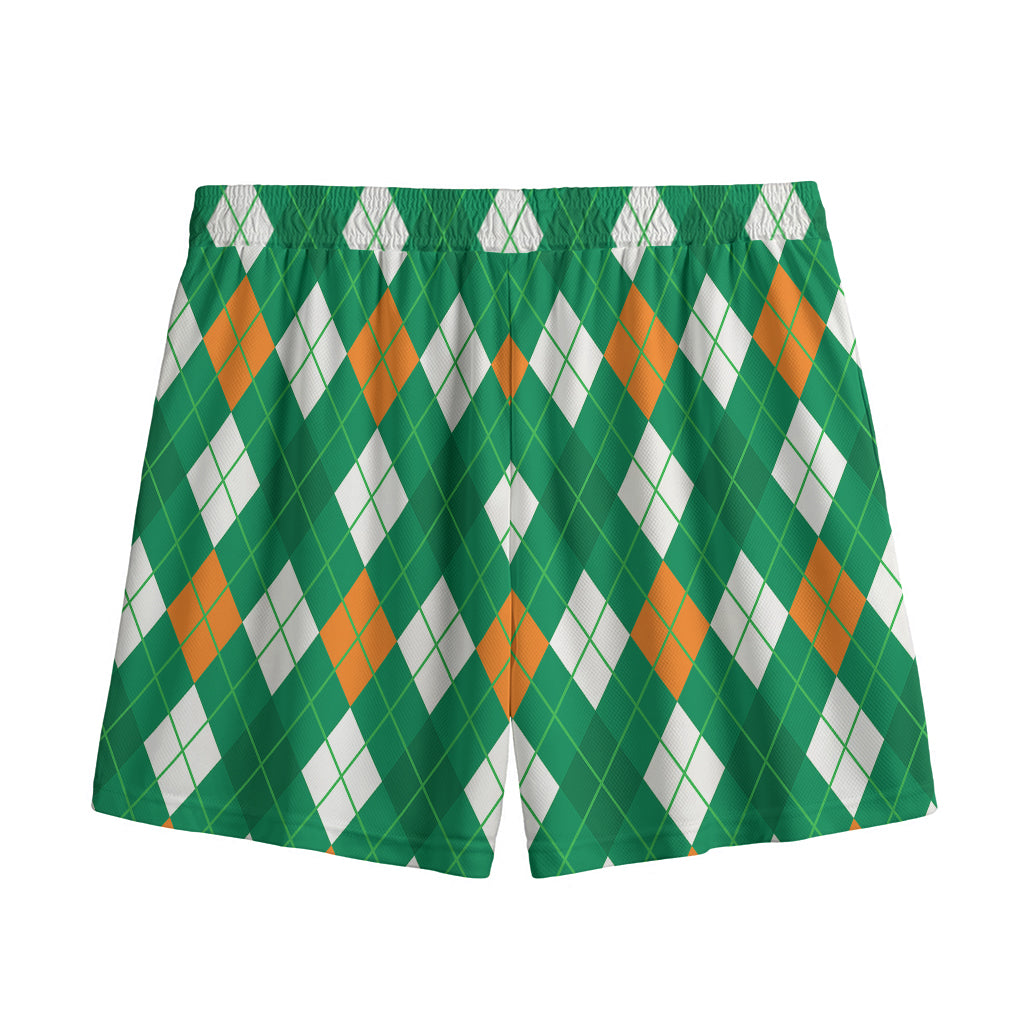 Saint Patrick's Day Argyle Pattern Print Mesh Shorts
