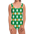 Saint Patrick's Day Argyle Pattern Print One Piece Swimsuit