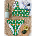 Saint Patrick's Day Argyle Pattern Print One Shoulder Bikini Top