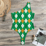 Saint Patrick's Day Argyle Pattern Print One Shoulder Bodysuit