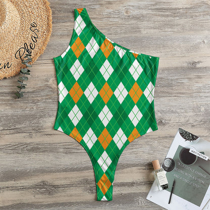 Saint Patrick's Day Argyle Pattern Print One Shoulder Bodysuit