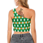 Saint Patrick's Day Argyle Pattern Print One Shoulder Crop Top