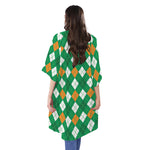 Saint Patrick's Day Argyle Pattern Print Open Front Beach Cover Up