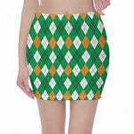 Saint Patrick's Day Argyle Pattern Print Pencil Mini Skirt