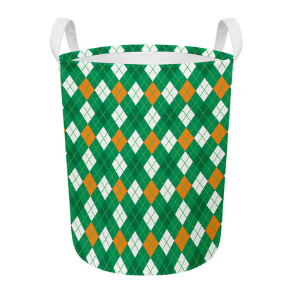 Saint Patrick's Day Argyle Pattern Print Round Laundry Basket