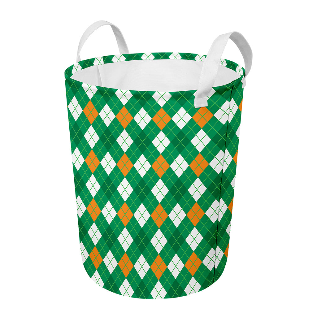Saint Patrick's Day Argyle Pattern Print Round Laundry Basket
