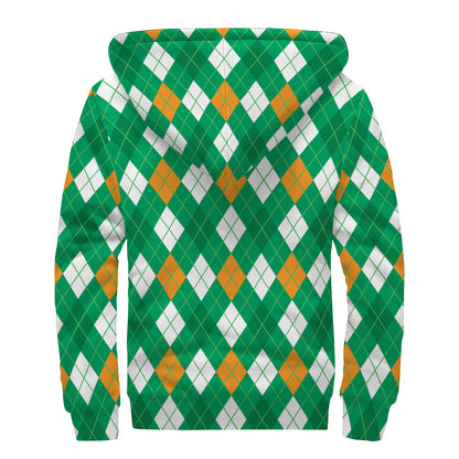 Saint Patrick's Day Argyle Pattern Print Sherpa Lined Zip Up Hoodie