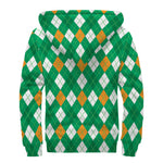 Saint Patrick's Day Argyle Pattern Print Sherpa Lined Zip Up Hoodie