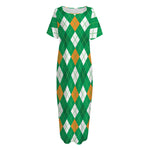 Saint Patrick's Day Argyle Pattern Print Short Sleeve Long Nightdress
