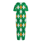 Saint Patrick's Day Argyle Pattern Print Short Sleeve Long Nightdress