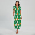 Saint Patrick's Day Argyle Pattern Print Short Sleeve Maxi Dress