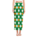 Saint Patrick's Day Argyle Pattern Print Side Slit Maxi Skirt