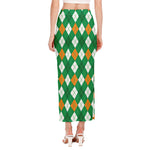 Saint Patrick's Day Argyle Pattern Print Side Slit Maxi Skirt
