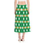 Saint Patrick's Day Argyle Pattern Print Side Slit Midi Skirt